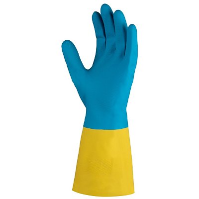 Перчатки химические неопреновые желто-голубые Jeta Safety JNE711 размер 7/S/1 пара/12 пар/144 пары/